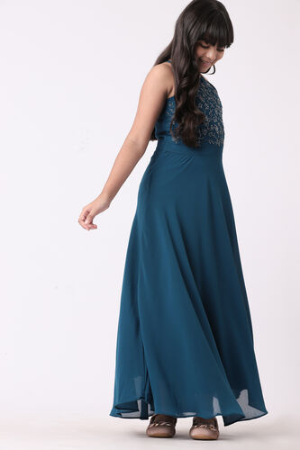 Teal Solid Flared Gown, Teal, image 4